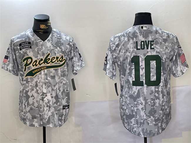 Mens Green Bay Packers #10 Jordan Love 2024 Arctic Camo Salute To Service Stitched Baseball Jersey